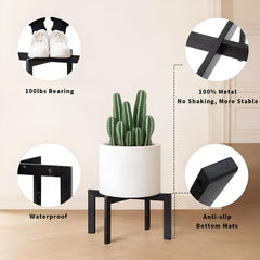 STANSY Adjustable Wooden Plant Stand, Modern Cross Base Design, Black Finish, Heavy Duty Flower Pot Holder for Indoor Plants, Living Room, Balcony & Home Decor