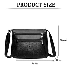 SYGA Leather Women's Shoulder Messenger Bag with Zipper Pockets (Black)