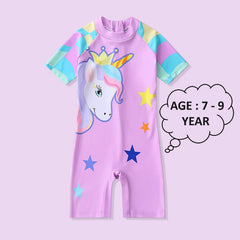SYGA Children's Swimsuits for Girls Purple Crown Unicorn-XL Size Perfect for Kids Age 7-9 Years Old (Purple)