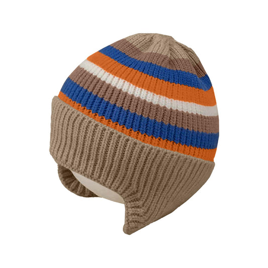 SYGA Baby Winter Cap 1-5 Years Wool Multi-Stripe Warm Knitted Hat with Ear Protection Rainbow hat [Khaki]