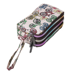 SYGA Women's Clutch Canvas Art Three-Layer Long Wallet Women's Handbag Large Capacity Key Coin Purse Casual Mobile Phone Bag