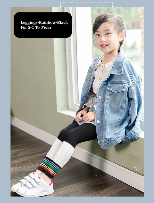 SYGA Children's Leggings Tights for Girls Soft Cotton Anti-Pilling Leggings Rainbow Cropped Pants (Small - 1-3 Years, Black)