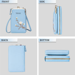 MOMISY Mobile Bag Cellphone Sling Bag Card Holder Wallet Handbag Crossbody multi-function Shoulder Bag for Girls & Women-Embroidery (Blue)