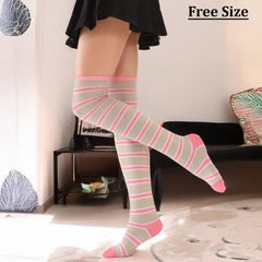MOMISY Knee Socks for Womenand Girls Premium Cotton Blend, Breathable Long Knee High Stockings, Ultimate Comfort and Style, Ideal for Daily Use- Pack of 1 (Free Size) (Pink Khaki)