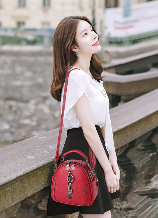 SYGA Women's Crossbody Bag, Zip Top, PU Leather Shoulder Bag (Red)