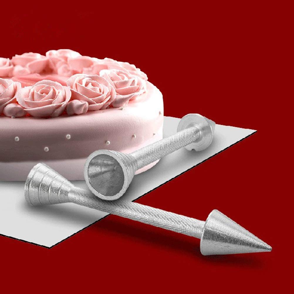 SYGA 2 Pcs Baking Pastry Cone Holder Icing Cream Rose Flower Sticks Flower Nail Cake Decorating for Icing Flowers Making (Aluminium Alloy)