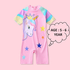 SYGA Children's Swimsuits for Boys and Girls Pink Crown Unicorn-L Size Perfect for Kids Age 5-6 Years Old (Pink)
