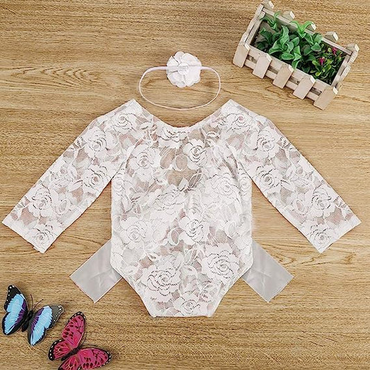 MOMISY Baby Photography Props, Dress & Headband for Kids Parties Anniversaries Photography, White