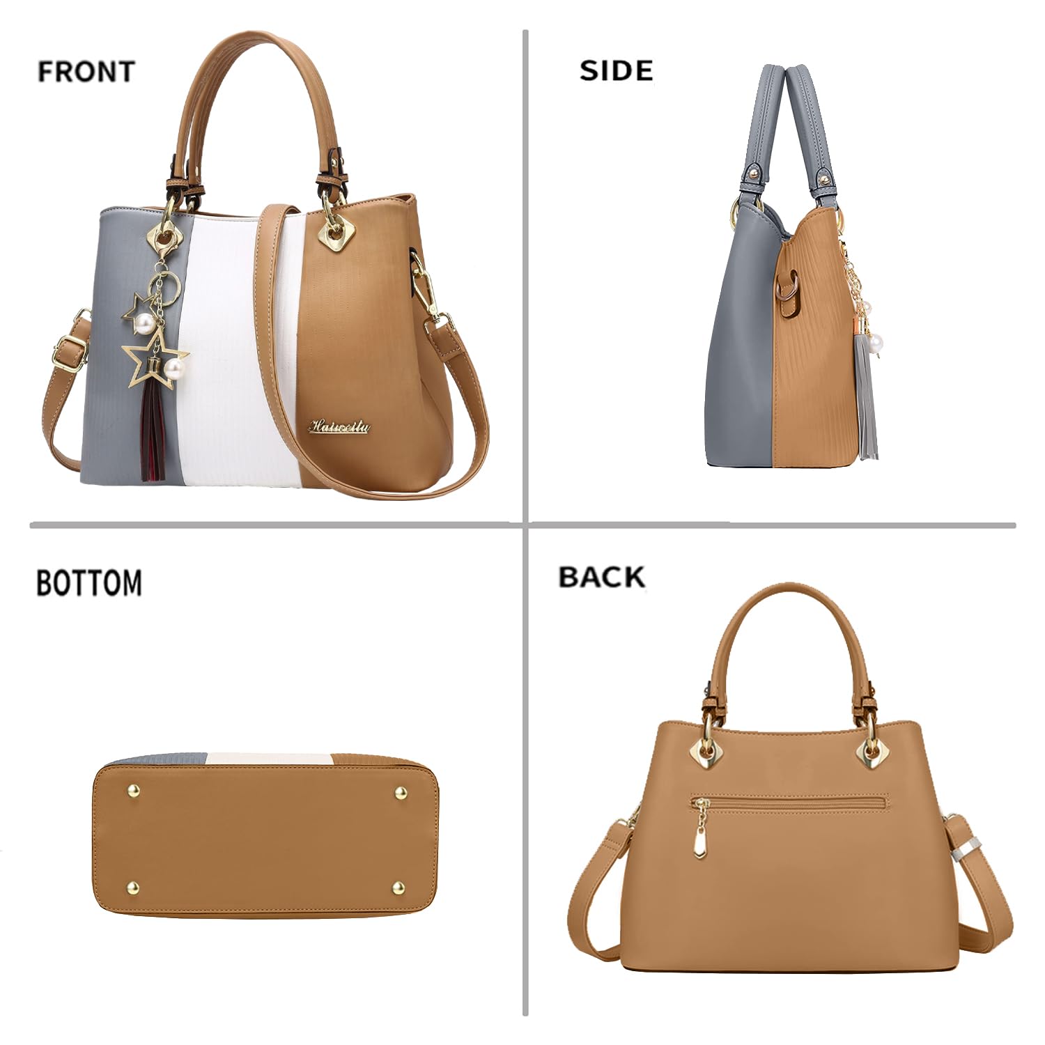 SYGA Handbags for Women with Multiple Internal Pockets in Pretty Color Combination, Women's Satchel Handbag(KHAKI)