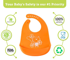 SYGA 1 Pcs Baby Bib Cute Cartoon Printing Waterproof Adjustable Silicone Bib Rice Pocket_Blue For 6 Months - 3 Years