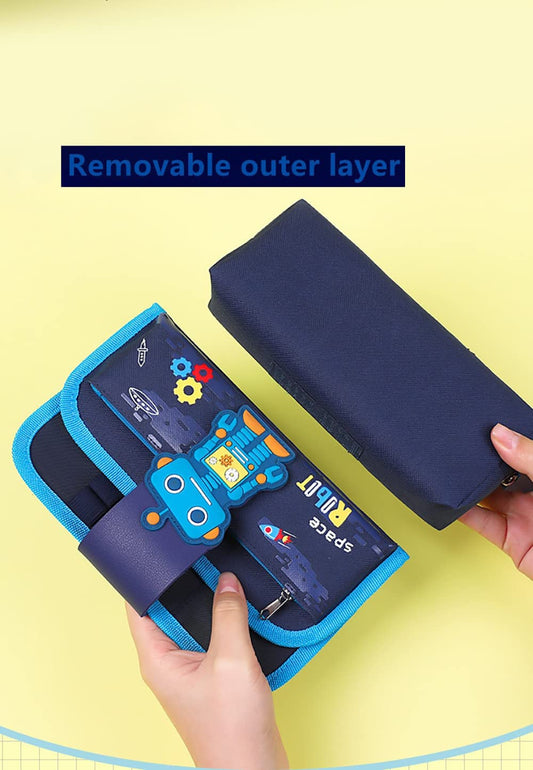 SYGA Children's Large Capacity Pencil Pouch with Astronaut Design, Stationery and Office Accessories Storage Pouch for Boys and Girls (Blue & Red)