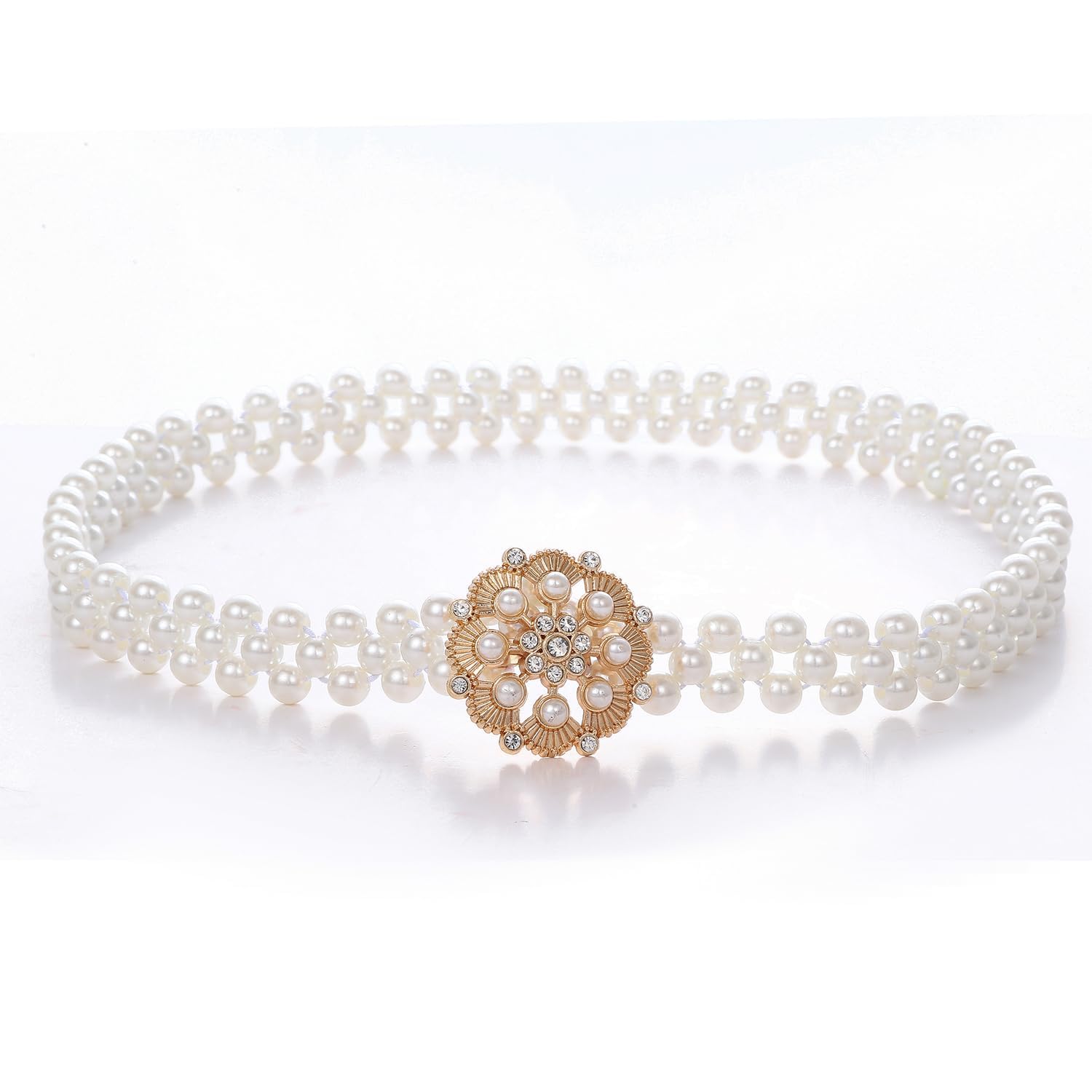 SYGA Pearl Adjustable Waist Belt with Hollowed Tassel Detail, Suitable Size for Waist 24-34 INCH