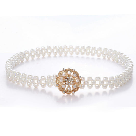 SYGA Pearl Adjustable Waist Belt with Hollowed Tassel Detail, Suitable Size for Waist 24-34 INCH