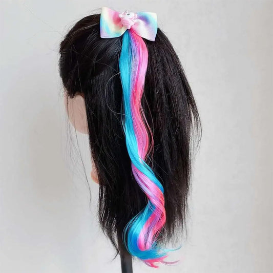 SYGA Children's Cute Cartoon Pony Unicorn Bow Hair Extensions For Girls three colors Hairpin Wig Headdress Colorful Wig(Multi-02)