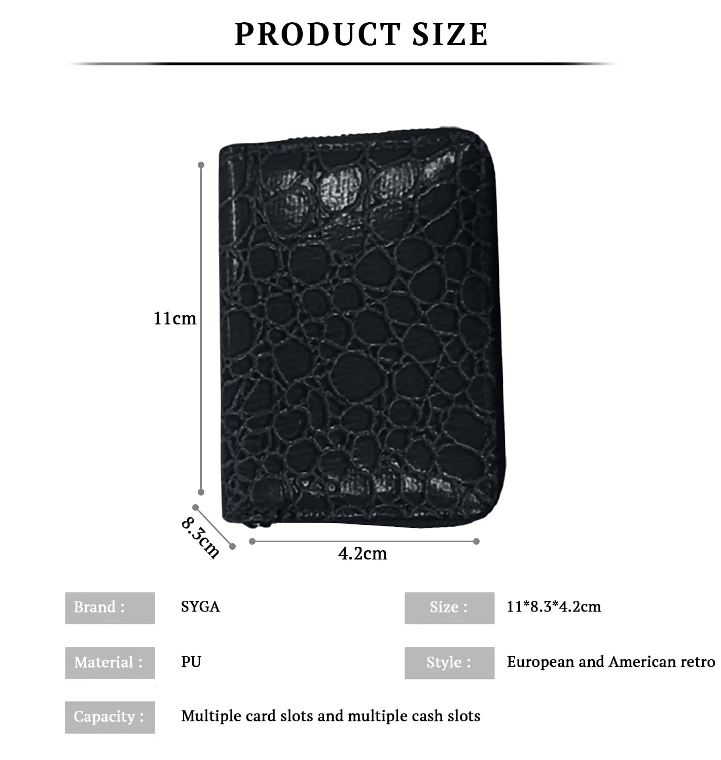 SYGA Women's Fashion Wallet, Double Zipper with Card Slots and Coin Pouch(Black)