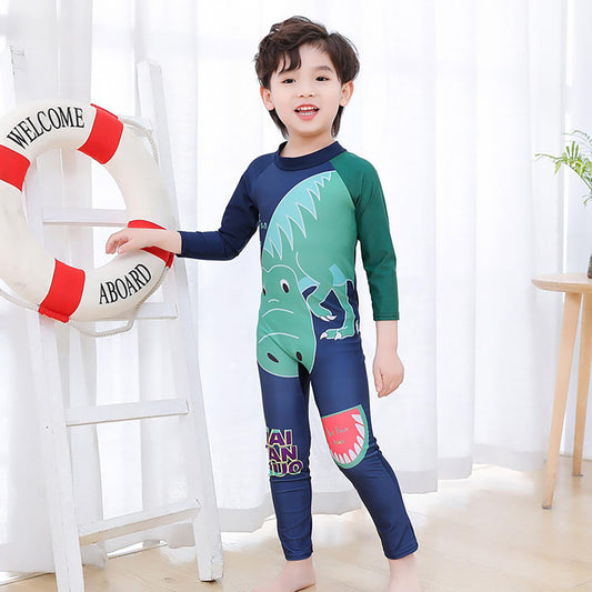 SYGA Children's Swimsuit Long Sleeve Watermelon Dragon-L Size Perfect for Kids Age 5-6 Years Old (Blue)