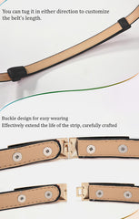 SYGA Women Leather Belt Thin Skinny Metal Gold Elastic Buckle Waistband 22-36 Waist Belt Dress Accessories(Black)