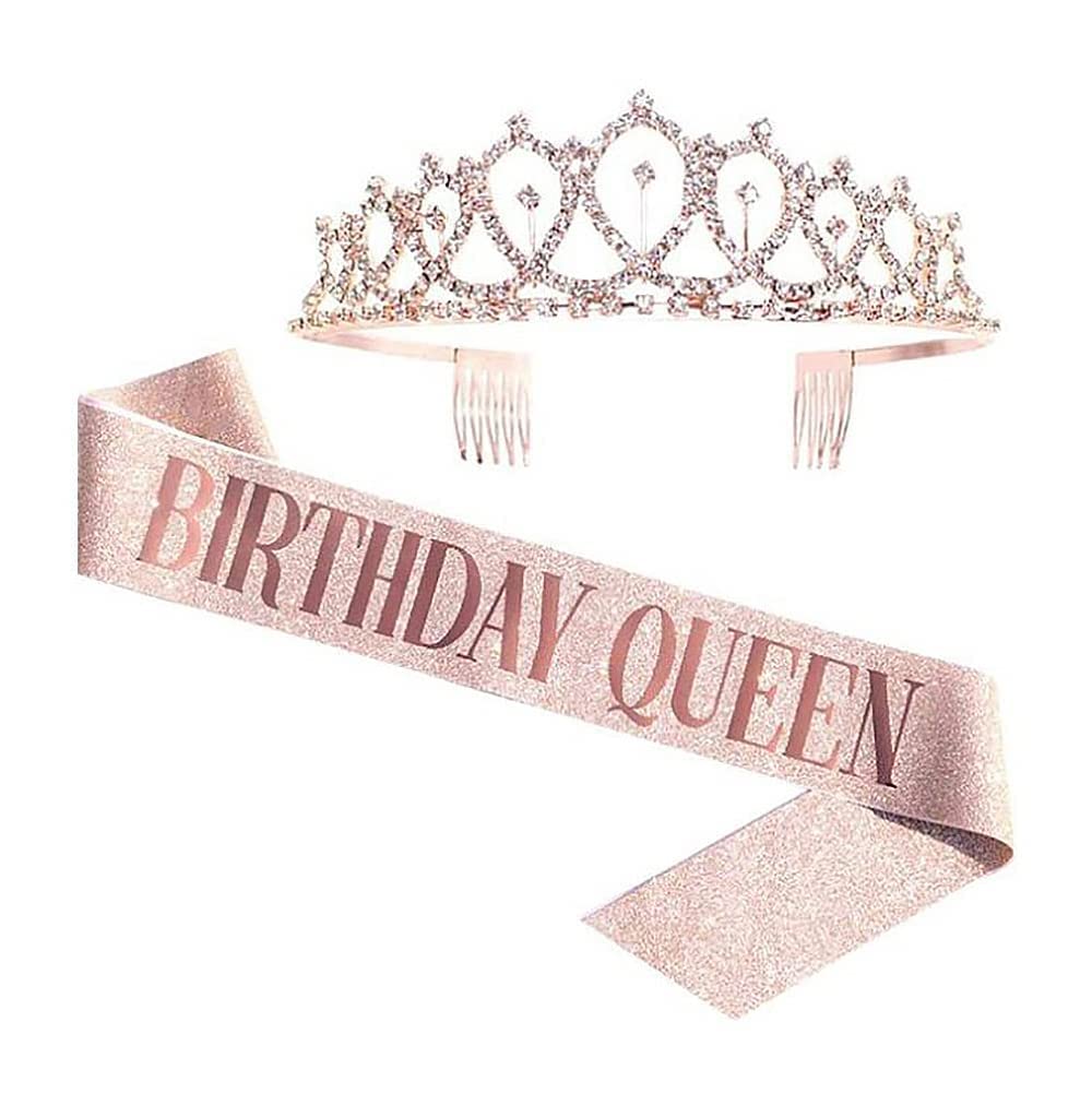 SYGA Birthday Queen Sash Birthday Party Sash Shiny Glitter for Women Girls Princess Elegant Party Decoration Accessory Supplies Gifts for Girl Women with Fun Party Queen Lettering-Gold, 154cm Long