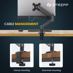 STRIFF Single Monitor Stand with Full Motion Arm | 360° Rotation & Height Adjustable Desk Table Mount | Universal VESA Bracket with C-Clamp | Fits 13–32 Inch Computer/LCD Screens | Holds 4.4–19.8 lbs