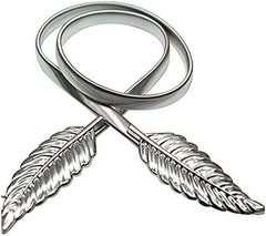 SYGA Women Metal Chain Leaves Buckle Stretchy Skinny Belt, Silver (Fits Waist Size 26-36)