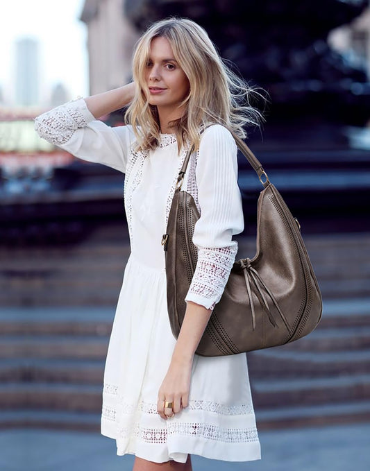 SYGA PACK OF 2 Women's Shoulder Cross-Border Large Capacity Hobo Bag with Wristlet(LIGHT GREY)