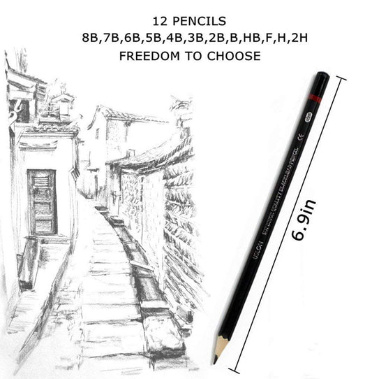 SYGA Professional Sketch and Drawing Pencils ?Art Pencil Box Contains 12 Pieces Set B 2B 3B 4B 5B 6B 7B 8B HB H 2H F