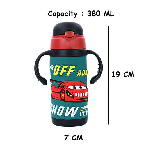 Syga 3D Silicone Straw Mug Multi-Purpose Nipple Thermos Stainless Steel Handle Strap Children's Pot_Blue