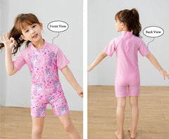 SYGA Children's Swimsuits for Girls Horse with Flowers and Stars-M Size Perfect for Kids Age 3-4 Years Old (Pink)