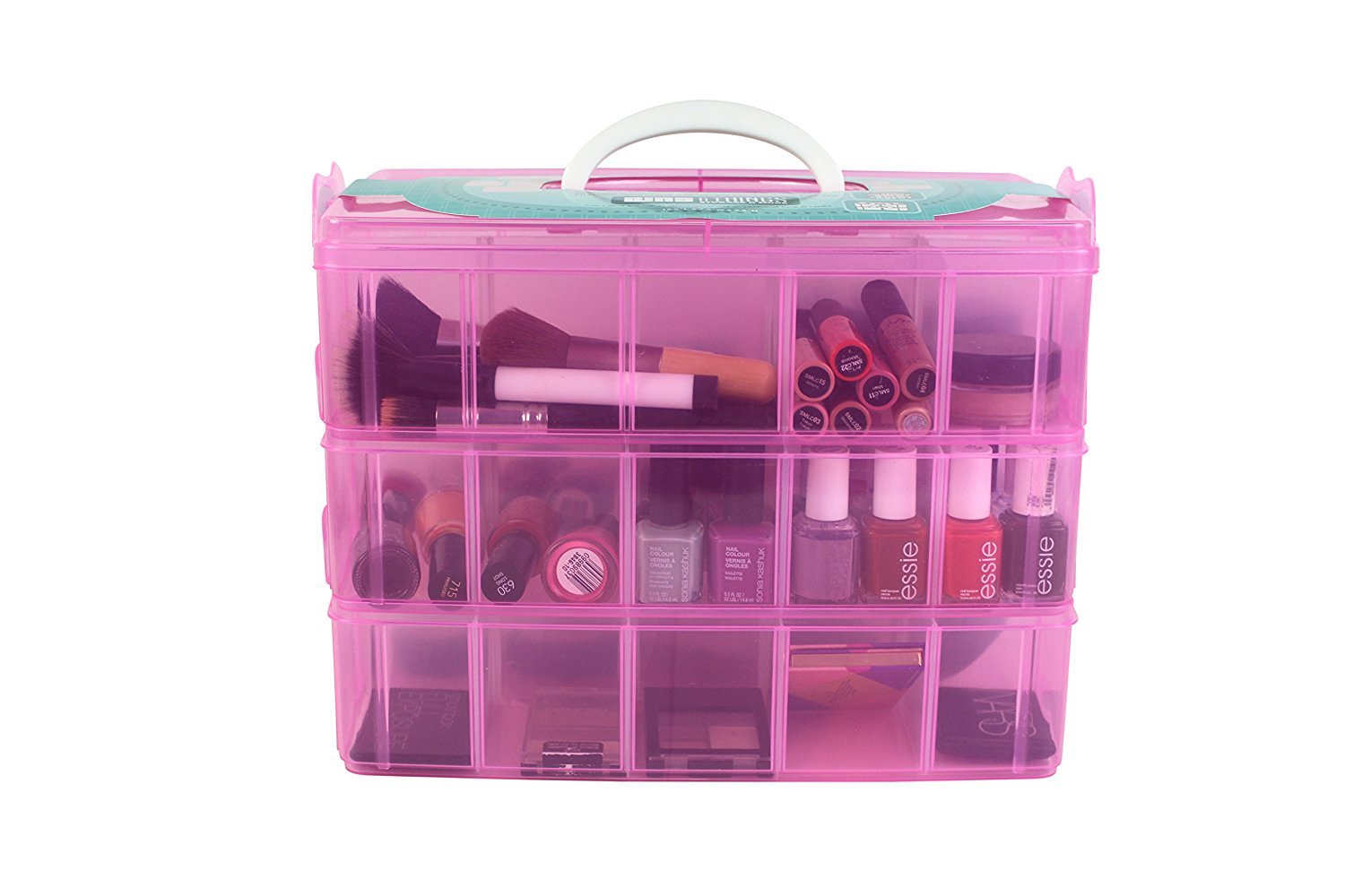 SYGA 3-Tray Transparent Plastic Organizer Storage Box/Basket/Container with Collapsible and Removable Dividers(31 X 19 X 24Cm)(White)