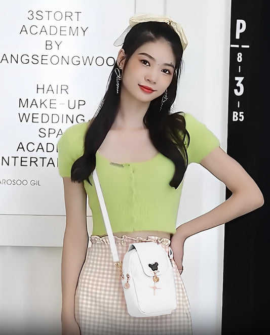 SYGA Women's Mobile Phone Bag Girls Lipstick Bag Rhombus Chain Crossbody Bag (White)