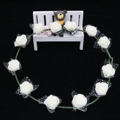 SYGA Women Silk Rose Floral Crown Hair Wreath Leave Flower Headband Tiara with Adjustable Ribbon for Girls, Pack of 1 - Blue