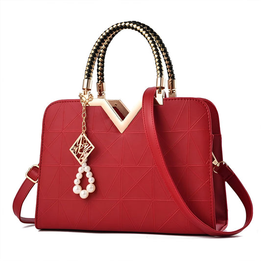 SYGA Women's Designer Handbag with Pearl Charm, Double Braided Handle, Shoulder Messenger Bag