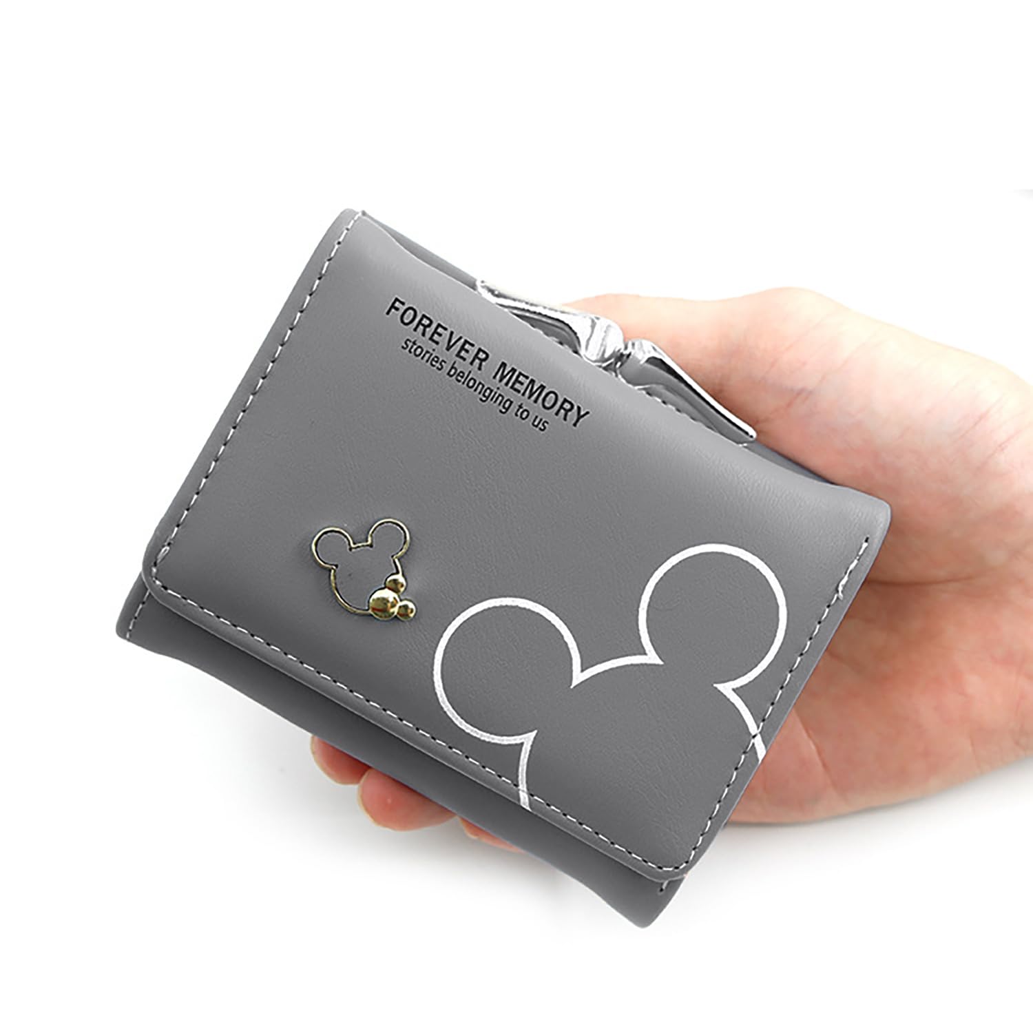 SYGA Women's Cute Mickey Mouse PU Leather Wallet with Iron Clip Stylish Card & Coin Purse(Grey)