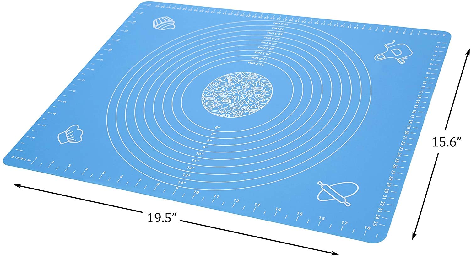 SYGA Silicone Baking Mat for Pastry Rolling Dough with Measurements - 19.7" x 15.7" BPA Free Non Stick and Non Slip Blue Table Sheet Baking Supplies for Bake Pizza Cake_Blue
