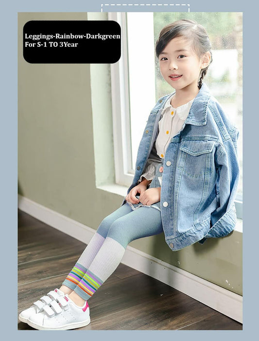 SYGA Children's Leggings Tights for Girls Soft Cotton Anti-Pilling Leggings Rainbow Cropped Pants (Small - 1-3 Years, Black)