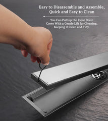 SYGA 304 Stainless Steel Long Floor Drain with Double Filtration,Shower Drain Cover Plate Middle Hole,10x60 cm