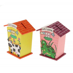 SYGA 1 Piece Small Animal Cartoon Wooden House Money Coin Saving Box Piggy Bank Children Gifts(Random)