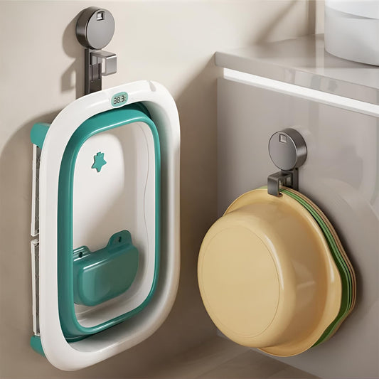 STANSY Bathroom Suction Holder Hook, No Drill Wall Mounted Storage Rack for Washbasin, Razor & Toothbrush Holder, Strong Vacuum Cup Organizer for Tile & Glass, Gray (1 Pc)