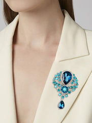 SYGA Brooch Pin Fashion Crystal Rhinestone Jewellery Pin Vintage Clothing Accessories Decoration Glass Pendant Blue Brooches For Women- S244