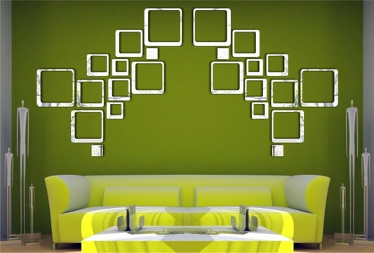 SYGA Silver 'Square' Wall Decal (Acrylic, 17 cm x 17 cm, Silver)