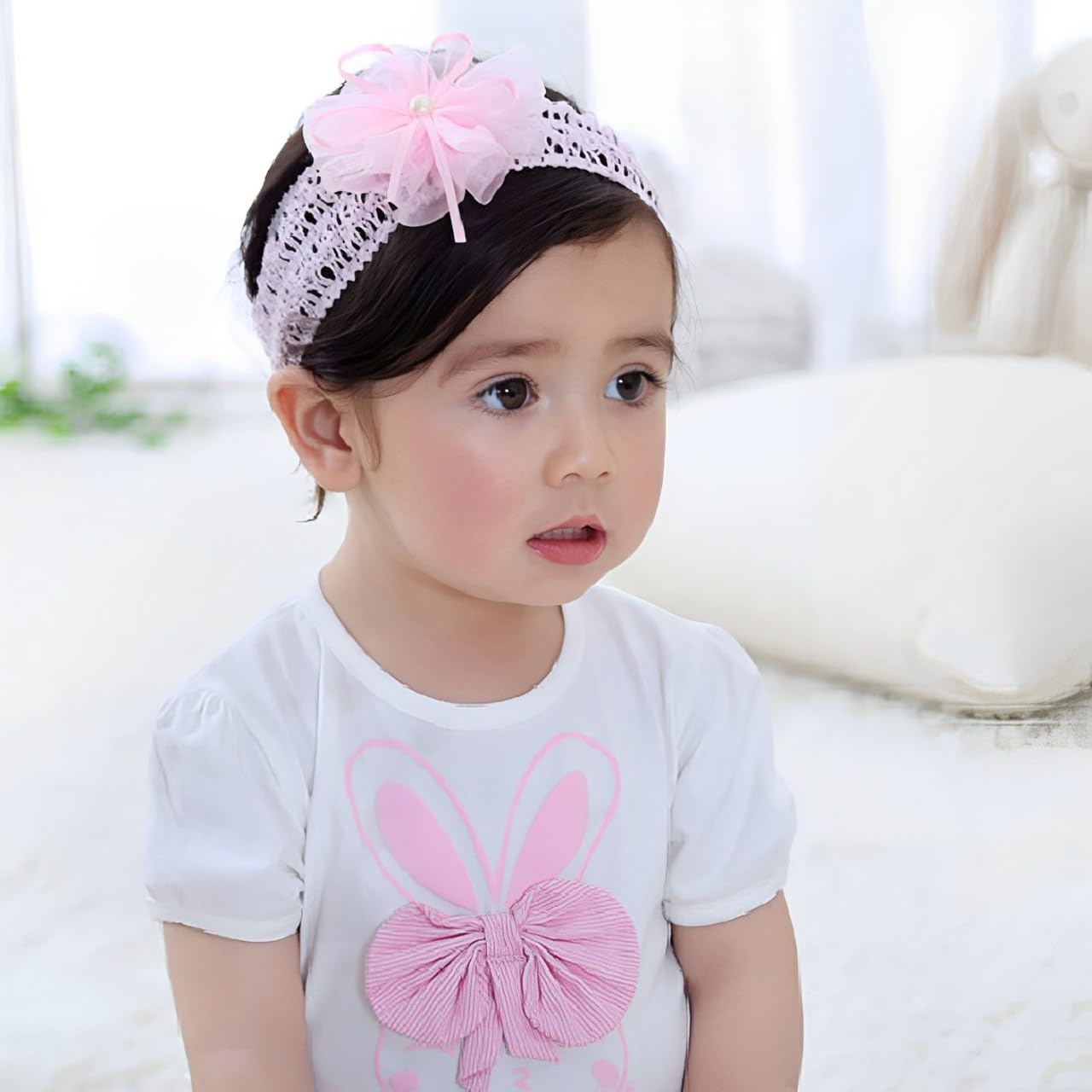 SYGA Baby Girl's Bow Design Headband Soft & Stretchable Fabric Hairband for Infants, Toddlers, Little Princesses (0-3 Years LightPink)