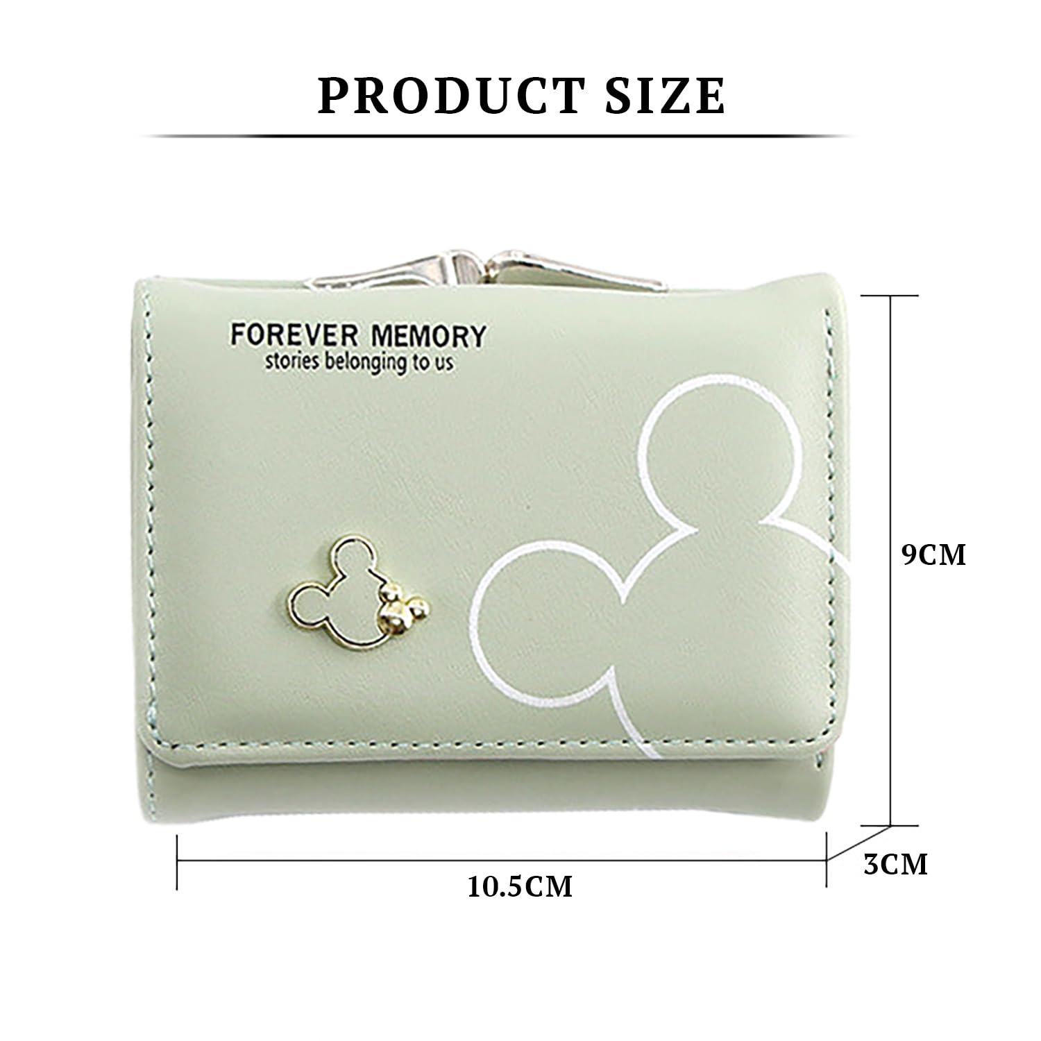 SYGA Women's Cute Mickey Mouse PU Leather Wallet with Iron Clip Stylish Card & Coin Purse(Green)