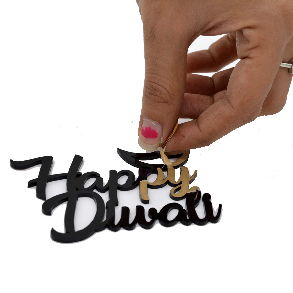 SYGA Set of 10 Pieces Happy Diwali Decorative Acrylic Craft Item (Black)