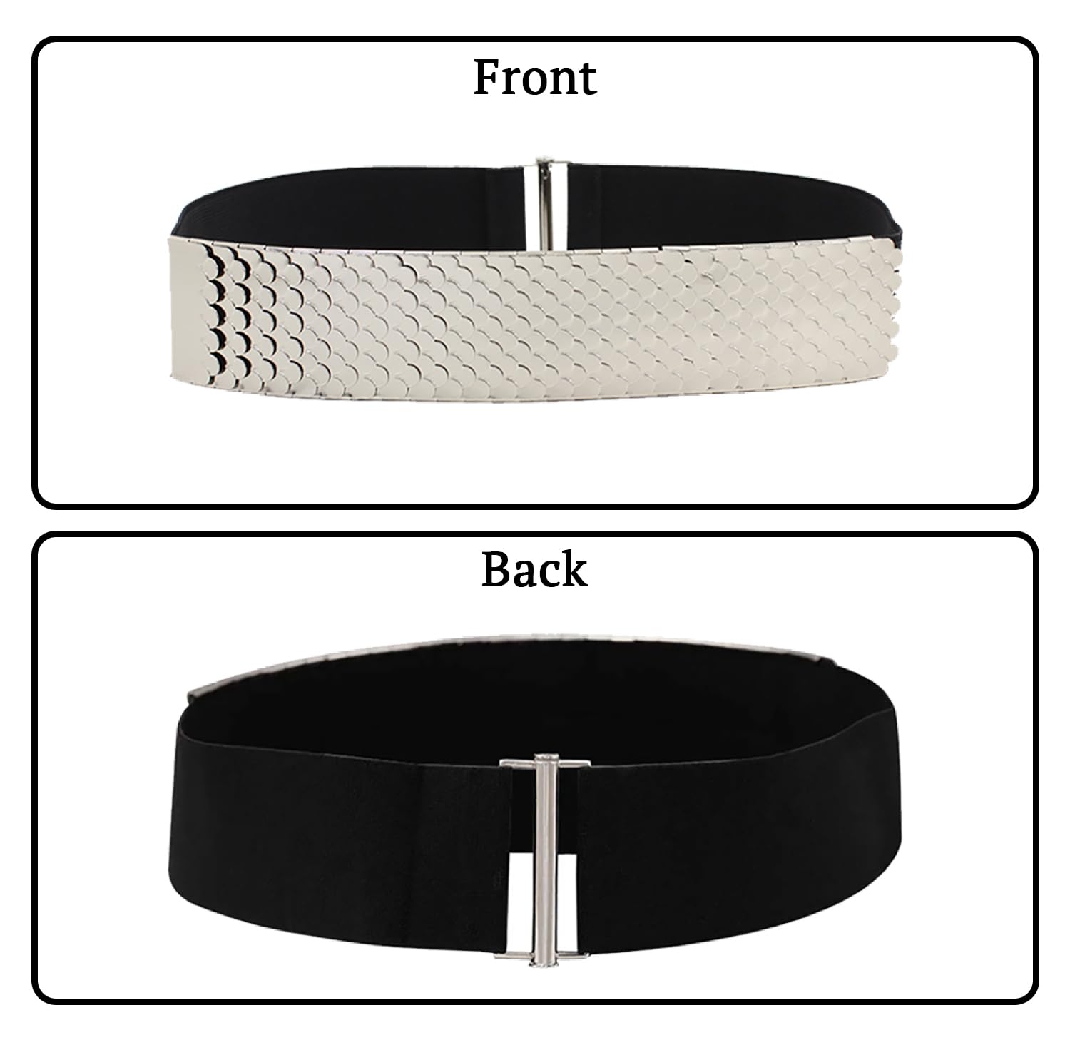 SYGA Decorative Belt For Women, Metal Elastic Waistband, Fashionable Fish Scale Pattern Elastic Wide Belt, Versatile For Dresses And Dresses(Silver)