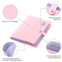 SYGA Cute Smiling Face Multi-Layer Accordion Bag Storage A4 Folder, Small Fresh Test Paper Bag Ticket Information Bag 12 Grids (Pink)