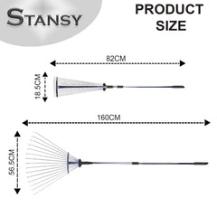STANSY Adjustable Garden Leaf Rake, Telescopic Metal Handle 31-64 Inch, Heavy-Duty Lawn Yard Rake for Grass Clippings, Garden Debris, Outdoor Cleaning
