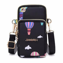 MOMISY Small Cross Body Bag, Multifunction 3 Layer Mini Shoulder Bag Phone Purse Armband with Headphone Port for Teens Girls Ladies Women (Balloon Black)
