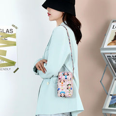 SYGA Womes's Oxford Cloth Pink Cartoon Mobile Phone Bag Three-Layer Mobile Phone Bag Shoulder Crossbody Case Wrist Hanging Neck
