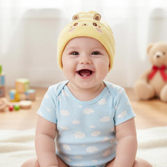 MOMISY Bunny Baby Cap, Soft Beanie Woolen Hat for Spring, Winter, Autumn, for Newborn, Infant, Toddler, Kids, Babies- 0 to 6 Months (in, Age, 0 Months, 6 Months, Yellow)