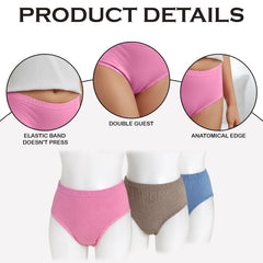 MOMISY Women's Cotton High-Waist Briefs, 68 cm Waist, Comfort Elastic Band, Blue Brown Pink, Pack of 3- Size XL (36)